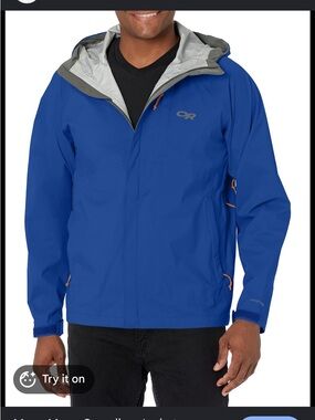 Outdoor Research Guardian Rain Jacket Men’s XL Blue Waterproof Hooded Shell Coat